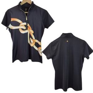 EP Black Cream Chain Print 1/4 Zip Mock Golf Tennis Activewear Shirt Top S NEW